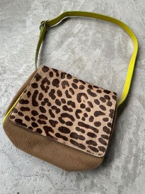 Vintage 90’s Dolce & Gabbana pony hair leopard calf lime green wool bag purse